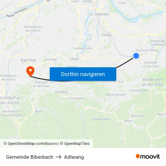 Gemeinde Biberbach to Adlwang map