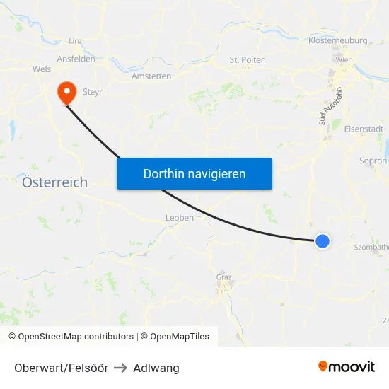 Oberwart/Felsőőr to Adlwang map