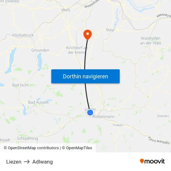 Liezen to Adlwang map
