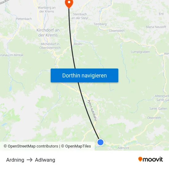 Ardning to Adlwang map