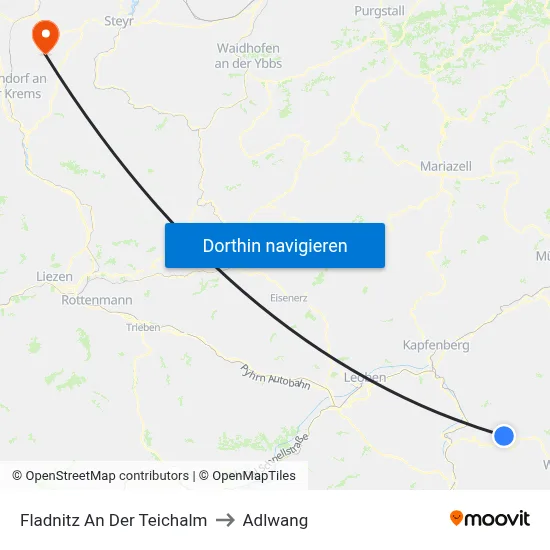 Fladnitz An Der Teichalm to Adlwang map