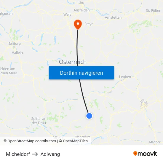 Micheldorf to Adlwang map
