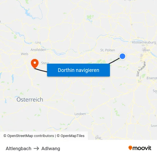 Altlengbach to Adlwang map
