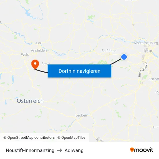 Neustift-Innermanzing to Adlwang map