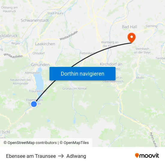 Ebensee am Traunsee to Adlwang map