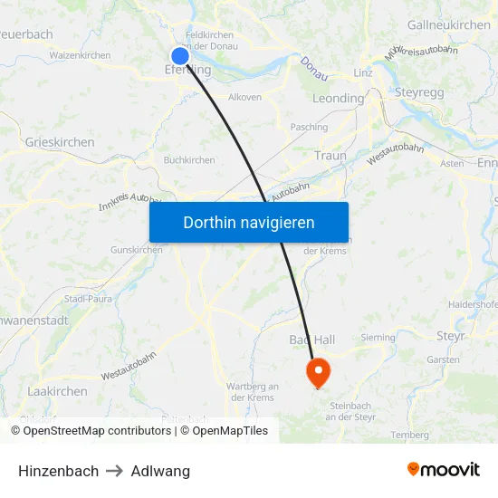 Hinzenbach to Adlwang map