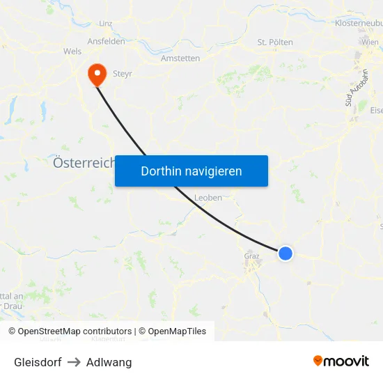 Gleisdorf to Adlwang map