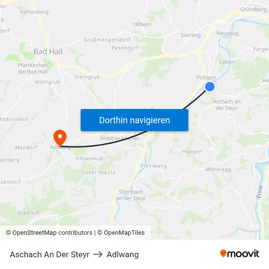 Aschach An Der Steyr to Adlwang map