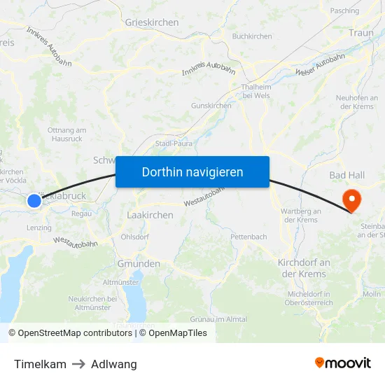 Timelkam to Adlwang map