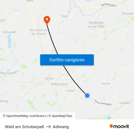 Wald am Schoberpaß to Adlwang map
