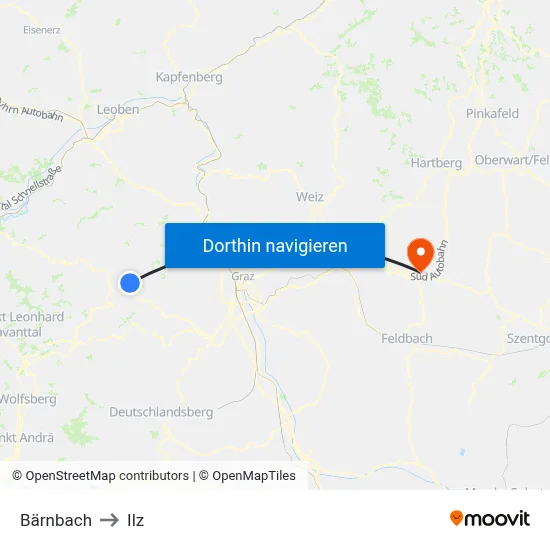 Bärnbach to Ilz map