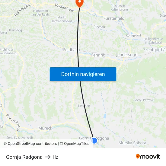 Gornja Radgona to Ilz map