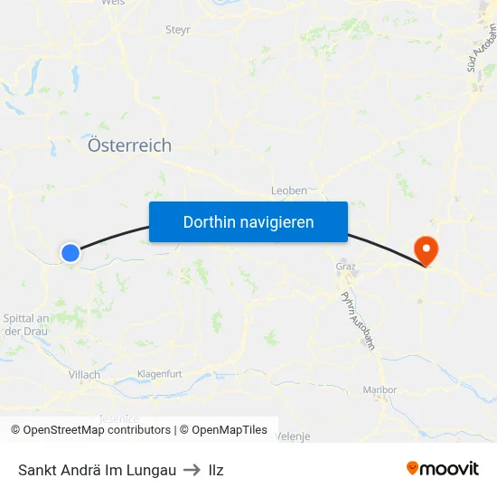 Sankt Andrä Im Lungau to Ilz map
