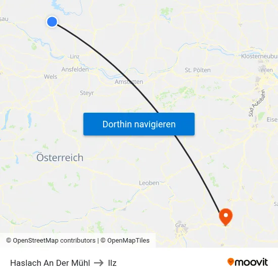 Haslach An Der Mühl to Ilz map