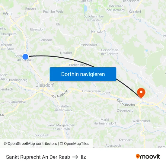 Sankt Ruprecht An Der Raab to Ilz map