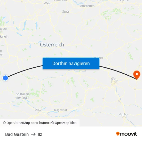 Bad Gastein to Ilz map