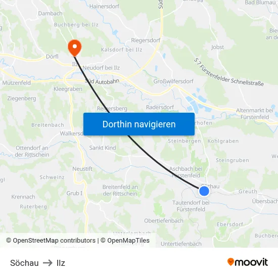 Söchau to Ilz map
