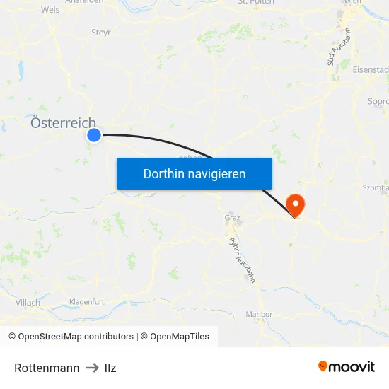 Rottenmann to Ilz map