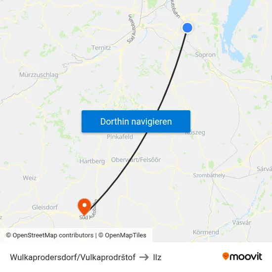 Wulkaprodersdorf/Vulkaprodrštof to Ilz map