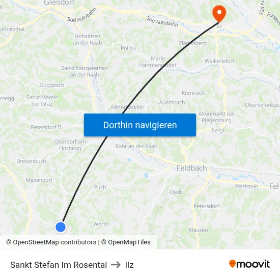 Sankt Stefan Im Rosental to Ilz map