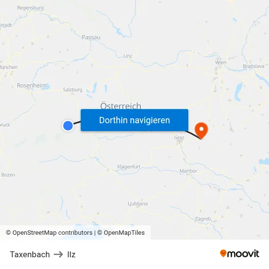 Taxenbach to Ilz map