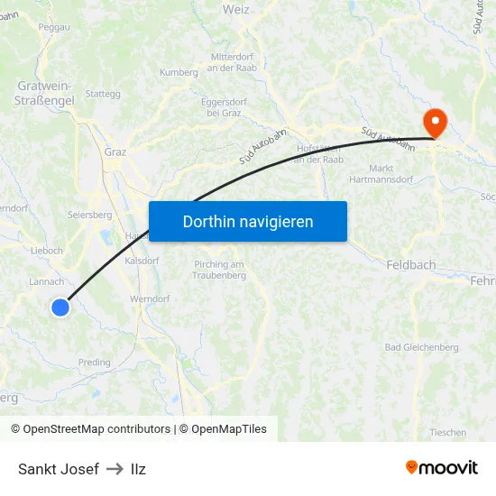 Sankt Josef to Ilz map
