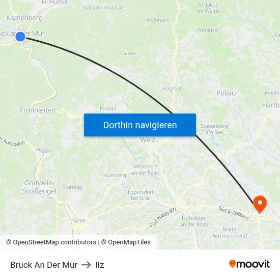 Bruck An Der Mur to Ilz map