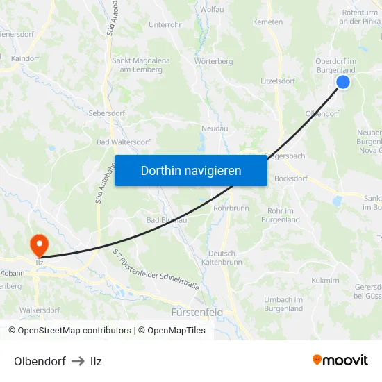 Olbendorf to Ilz map