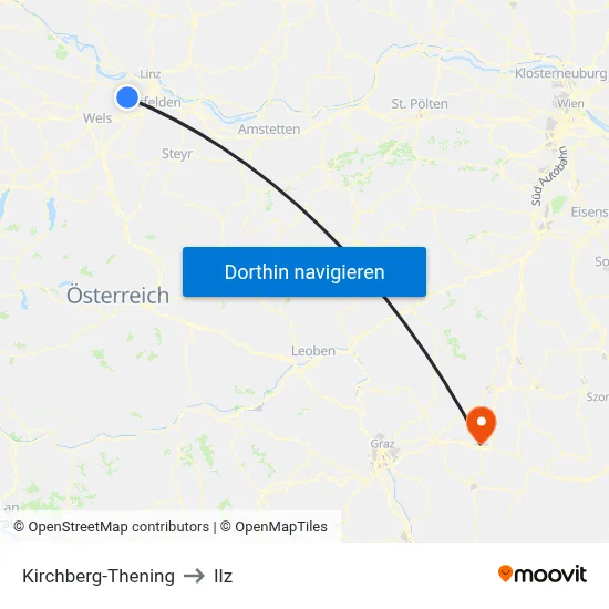 Kirchberg-Thening to Ilz map