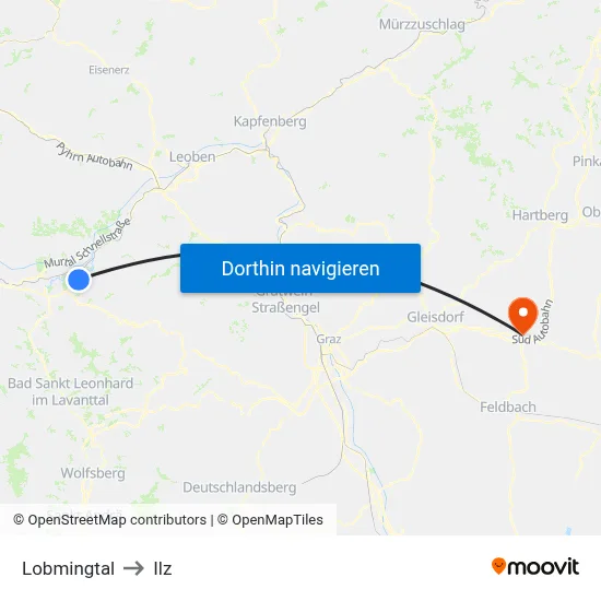 Lobmingtal to Ilz map