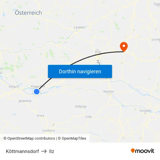 Köttmannsdorf to Ilz map