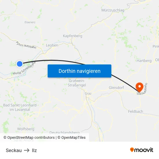 Seckau to Ilz map