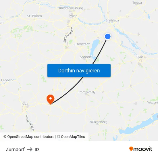 Zurndorf to Ilz map