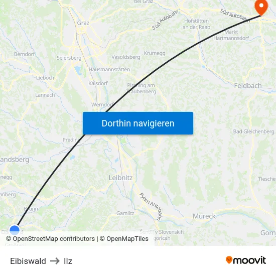 Eibiswald to Ilz map