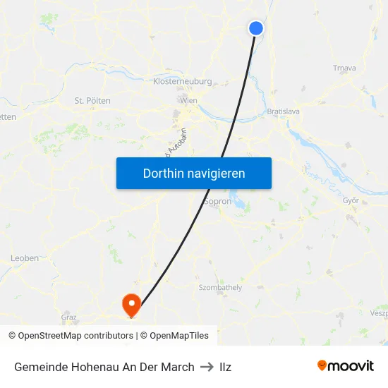 Gemeinde Hohenau An Der March to Ilz map