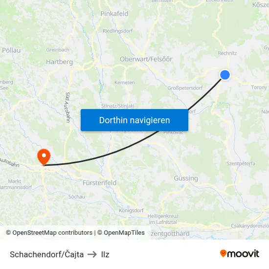 Schachendorf/Čajta to Ilz map