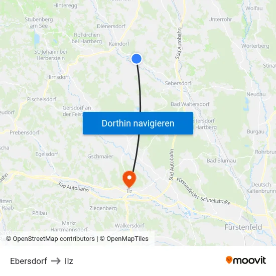 Ebersdorf to Ilz map