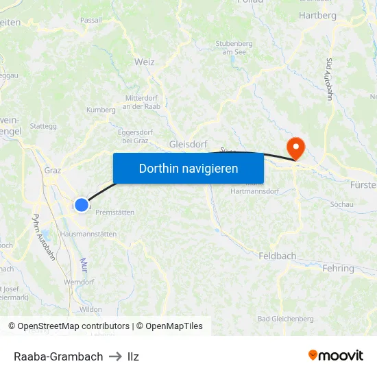 Raaba-Grambach to Ilz map