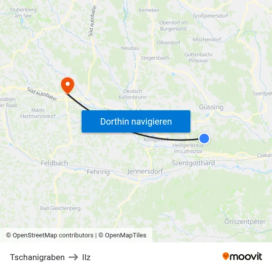 Tschanigraben to Ilz map