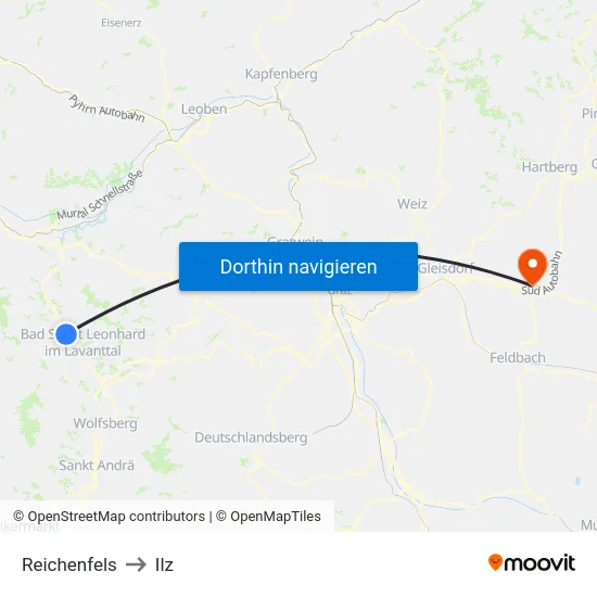 Reichenfels to Ilz map