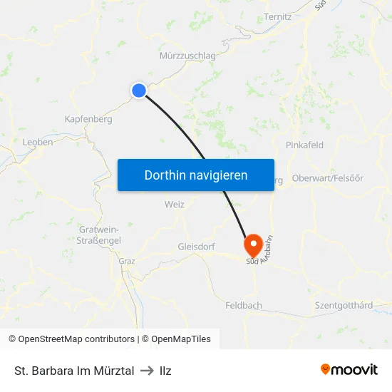 St. Barbara Im Mürztal to Ilz map