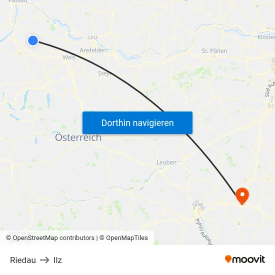 Riedau to Ilz map