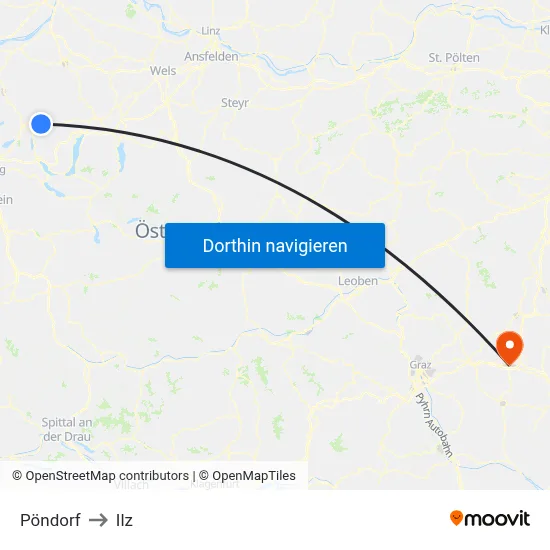 Pöndorf to Ilz map