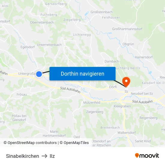 Sinabelkirchen to Ilz map