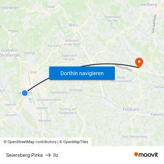 Seiersberg-Pirka to Ilz map