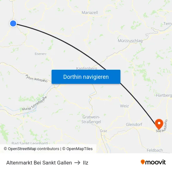 Altenmarkt Bei Sankt Gallen to Ilz map