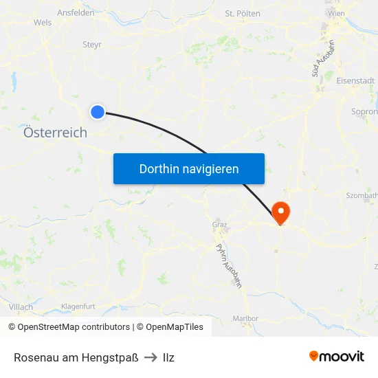 Rosenau am Hengstpaß to Ilz map