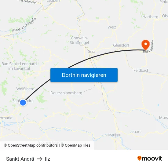 Sankt Andrä to Ilz map