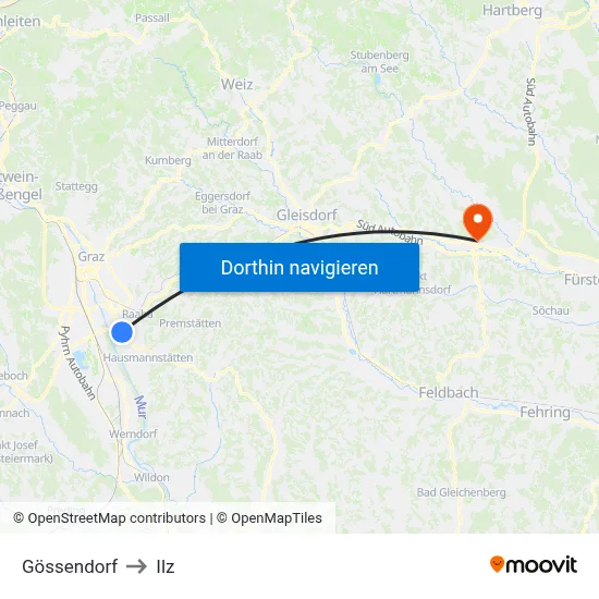 Gössendorf to Ilz map