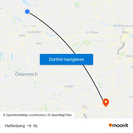 Helfenberg to Ilz map